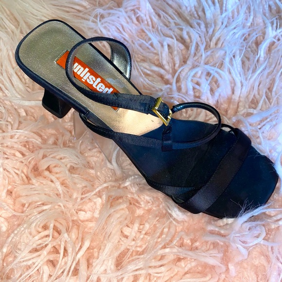 1990s Kenneth Cole Unlisted Women’s Black Strappy Square Kitten Heels Size 9.5 - Picture 7 of 9